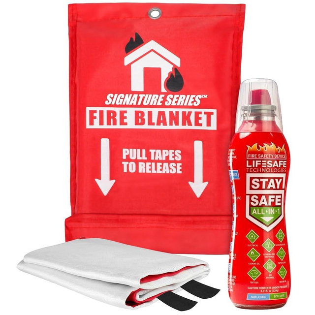 LifeSafe StaySafe All-in-1 Portable Fire Extinguisher with Signature Series Fire Blanket, Compact Emergency Fire Spray, Flame Suppression Fiberglass, Eco-Friendly | for Home Safety