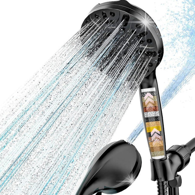 AQANakki Filtered Shower Head with Handheld, High Pressure 10 Settings Shower Filter Head for Hard Water, Built-in Power Spray, Hard Water Filter Showerhead-Remove Chlorine-Dry Skin,Hair(Matte Black)