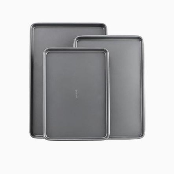 GoodCook Everyday Nonstick Carbon Steel Baking Sheet Set, 3 Pack – Small 13” x 9”, Medium 15” x 10”, Large 17” x 11” – Carbon Steel Cooking Pans, Cookie Sheet Bakeware Set