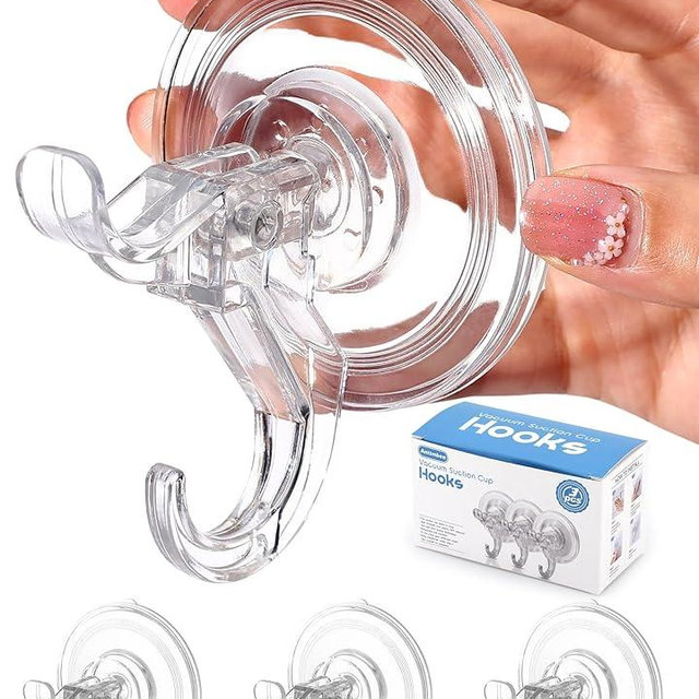 Antimbee 3 Pack Suction Cup Hooks, Clear Suction Cup Hanger, Removable Small Suction Cups for Shower, Bathroom, Glass, Door, Windows, Kitchen-Max Hanging up to 11 lbs on Smooth Surface