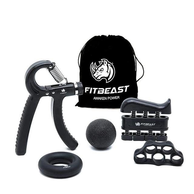 FitBeast Hand Grip Strengthener Workout Kit (5 Pack) Forearm Grip Adjustable Resistance Hand Gripper, Finger Exerciser, Finger Stretcher, Grip Ring & Stress Relief Grip Ball for Athletes
