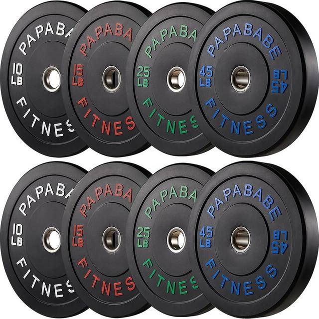Papababe Bumper Plates, 2 Inch Olympic Weight Plates with Steel Hub Rubber Weights Plates for Weightlifting and Strength Training, Single, Pair & Set
