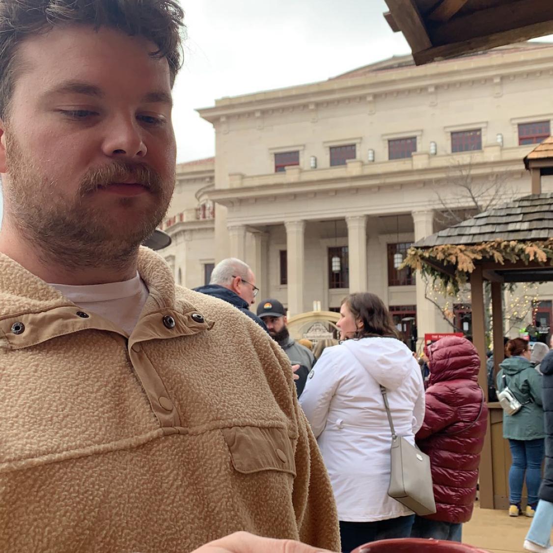 Enjoying Glühwein at Christkindlmarkt in Carmel, Indiana.