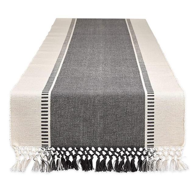 DII Dobby Stripe Woven Table Runner, 13x108, Mineral Gray