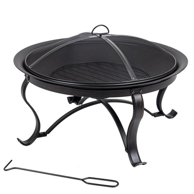 Sadler 30 in. x 19 in. Round Steel Wood Burning Fire Pit in Rubbed Bronze