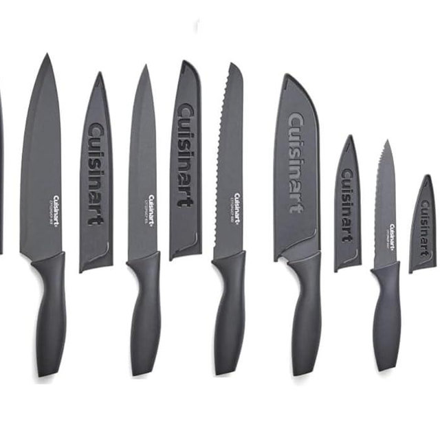 Cuisinart Knife Set, 12pc Ceramic Coated Knife Set with 6 Blades & 6 Blade Guards, Lightweight, Stainless Steel, Durable & Dishwasher Safe (Soft Black)
