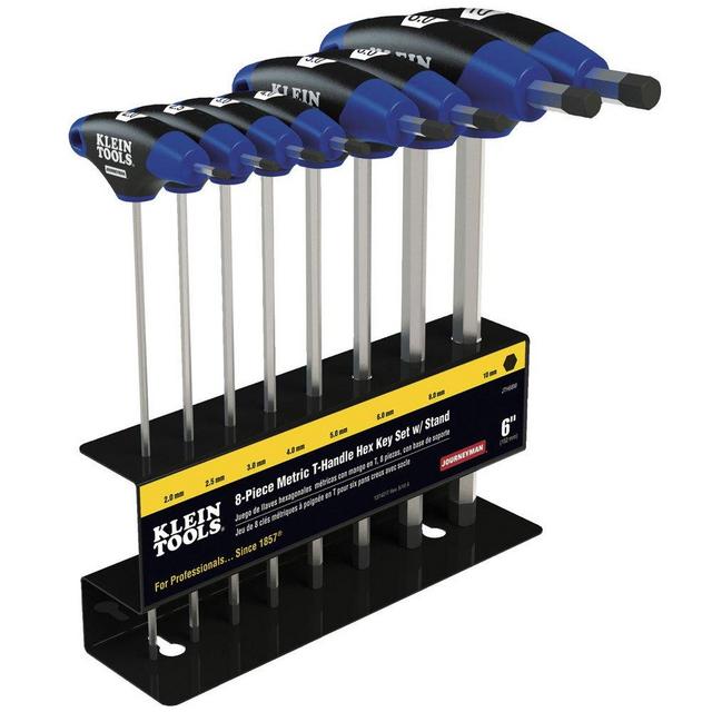 Klein Tools JTH68M Hex Key Set, Metric T-Handle Hex Key Allen Wrench Set with 6-Inch Blades, Stand Included, 8-Piece
