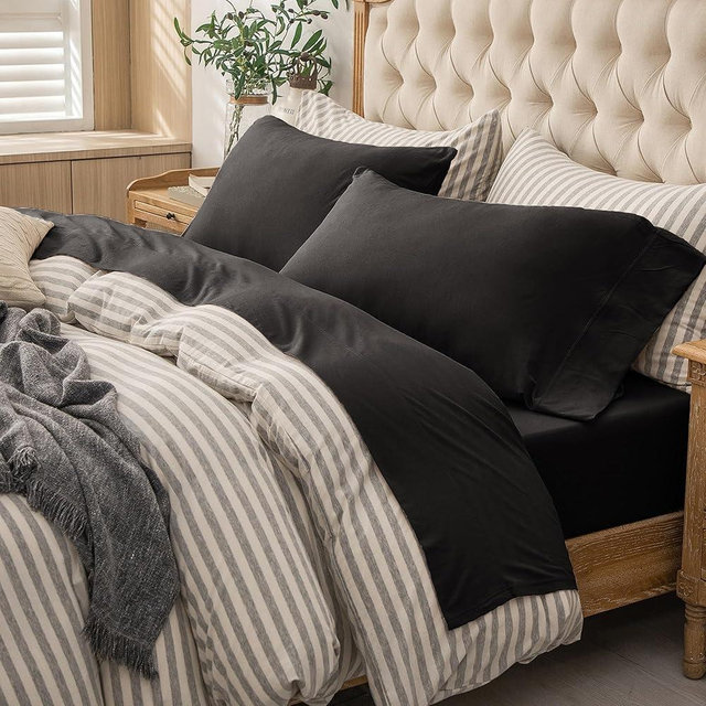 PURE ERA Jersey Knit 4pc Bed Sheet Set 100% T-Shirt Heather Cotton Super Soft Comfy Breathable Fits Mattress Up to 20" Extra Deep Pocket (Solid Black, Queen)