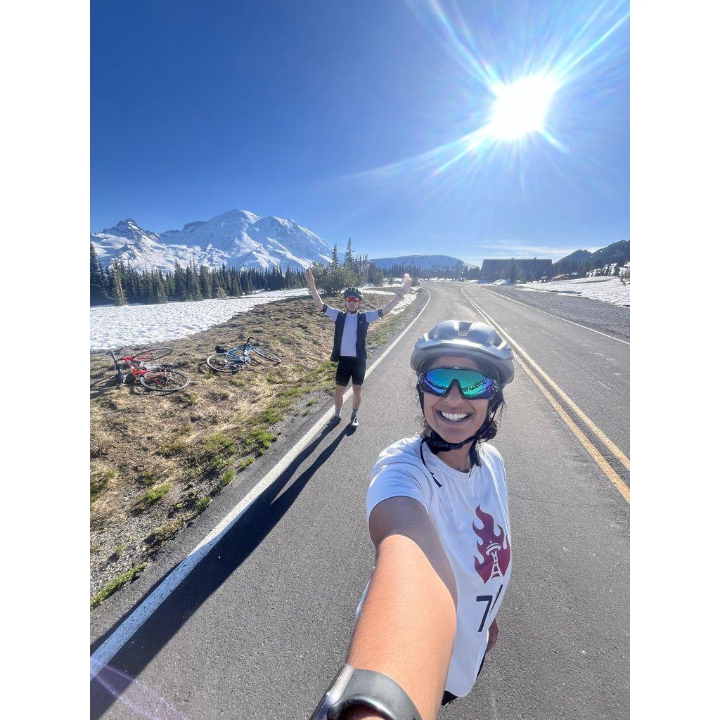 Lucas and Alexa biked to the top of Mount Rainier the day before they got engaged!