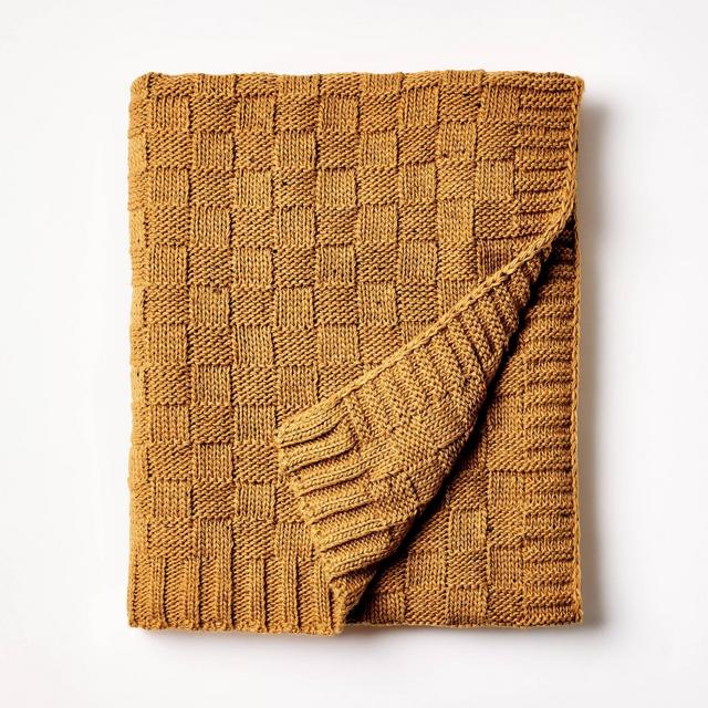 Checkered Knit with Neps Throw Blanket Dark Tan - Threshold™ designed with Studio McGee