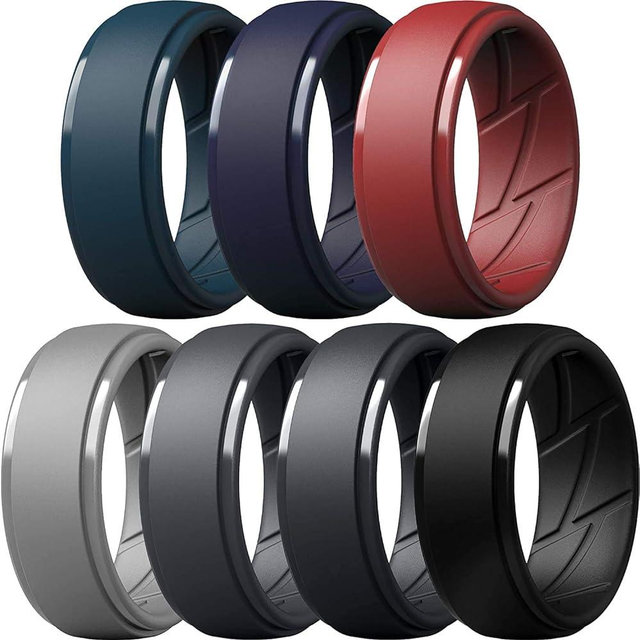 ThunderFit Men's Silicone Rings 10mm Wide 2.5mm Thick Rubber Bands, Breathable,Variety Multipack 1-7