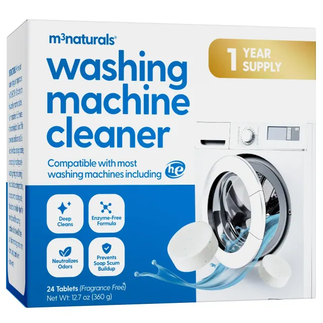 M3 Deep Cleaning Washing Machine Cleaner for Front & Top Load, 24 Fragrance-Free Washer Cleaner and Deodorizer, 1-Year Supply Septic Safe Tablets