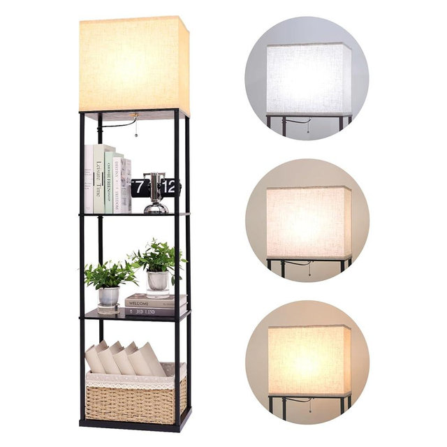 Gupuzm Floor Lamp with Shelves, Large Size Rectangle Standing Lamp with 3 Color Temperature Bulb, Corner Display Bookshelf Lamp for Living Room, Bedroom and Office (Black-9)