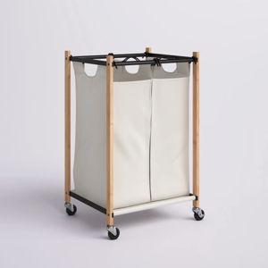 Rolling Laundry Sorter with Handles - Bamboo and White