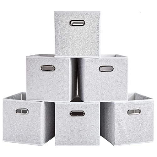 SHACO White Folding Storage Cubes, Durable Double Metal Cube Storage Bin with Rose Pattern(6 Packs)