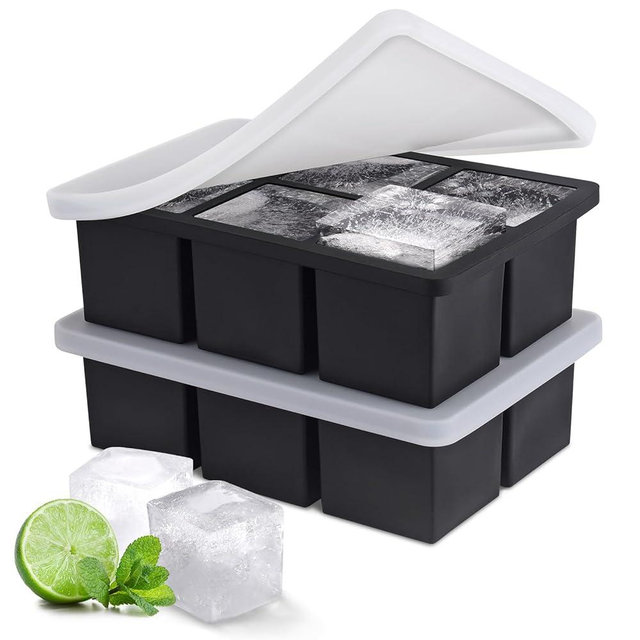 Ice Cube Tray, SLGOL Ice Trays for Freezer with Lid, Easy Release large Ice Cube Molds, Silicone ice cubes mold for Whiskey, Stackable Square Ice Tray for Cocktails Whiskey Juice Coffee 【6 square】