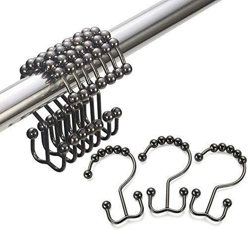 Amazer 24 PCS Shower Curtain Hooks Rings, Stainless Steel Shower Curtain Rings Metal Double Glide Shower Hooks for Bathroom Shower Rods Curtains, Bronze, Set of 24 Hooks