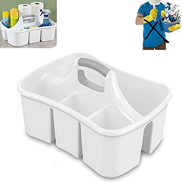 Bath Caddie White - Totes with Divided Compartments and Handles for Organizing, Storing & Carrying Cleaning Supplies and Bathroom Accessories (Large Cleaning Caddy)