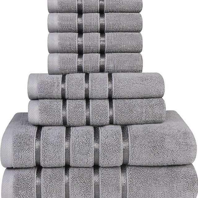 Utopia Towels Cool Grey Towel Set 8-Piece - Viscose Stripe Towels - 600 GSM Ring Spun Cotton - Highly Absorbent Towels (Pack of 8)