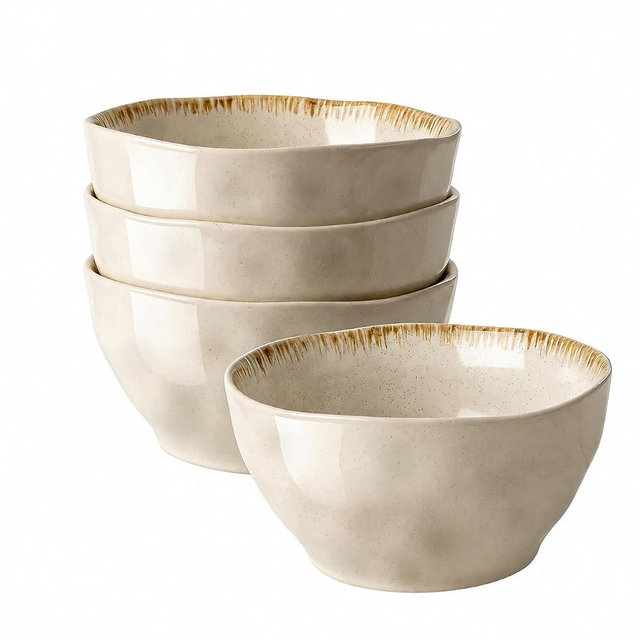 DOWAN 30 OZ Soup Bowls, Large Cereal & Salad Bowl Set of 4, Deep Bowl for Kitchen, Large Ceramic Bowls for Soup, Cereal, Salad, Ramen, Pho and Fruit, Dishwasher & Microwave Safe, Beige