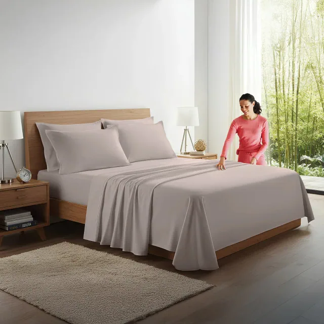 Kickoff Viscose Bamboo Sheets Queen Size 4-pc Organic Bamboo Viscose Bed Cooling Sheets Queen Size Set Flat, Fitted, Pillowcases