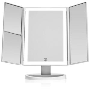 BeautyWorks Backlit Makeup Vanity Mirror with 36 LED Lights, Touch-Screen Light Control, Tri-Fold 1x 2X 3X Magnification Sections, Portable High-Definition Clarity Cosmetic Light Up Magnifying Mirror