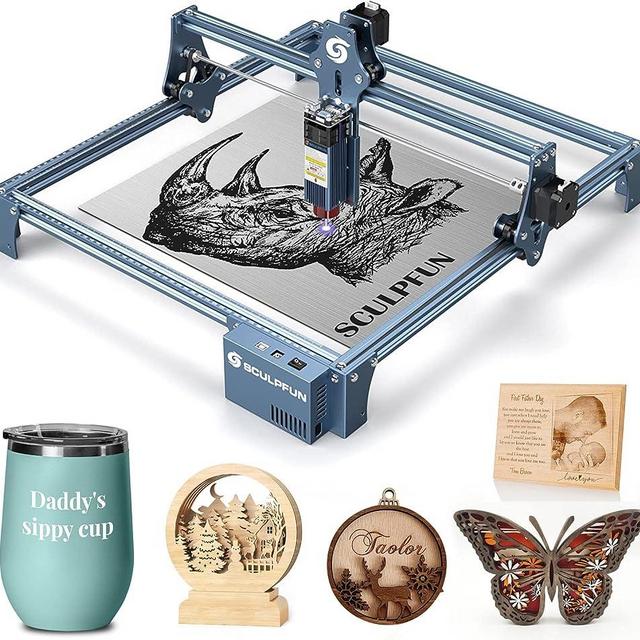 SCULPFUN S9 Laser Engraver, 90W Effect High Precision CNC Laser Cutter and Engraver Machine, Deep Cutting for 15mm Wood, 0.06mm Ultra-Fine Compressed Spot Cutting Machine, Eye Protection Fixed-Focus