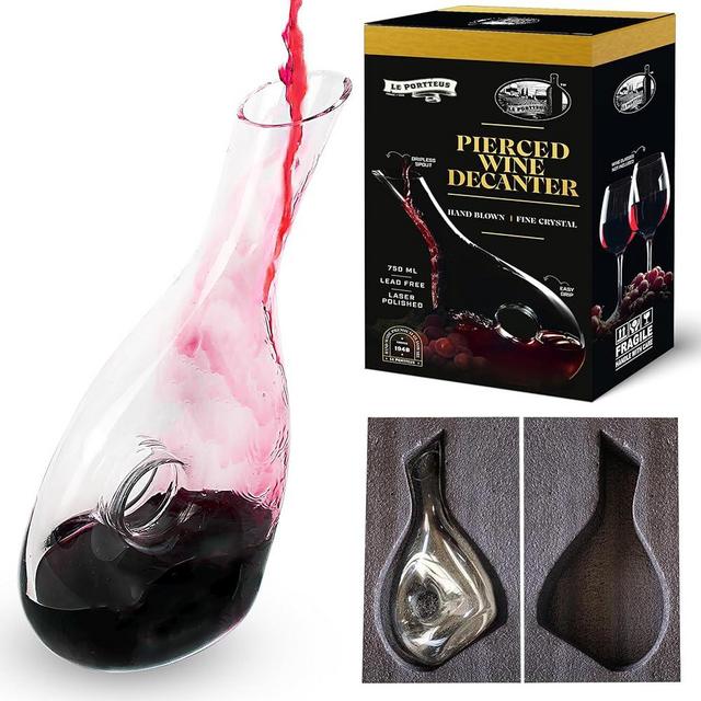 Le Portteus Wine Decanter Swan Design, Modern And Unique Pierced Decanter With Slanted Spout-Luxurious Wine Aerator, Hand Blown Crystal Decanter-Excellent Housewarming/Wedding Wine Gift-750ml Capacity
