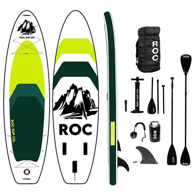 Roc Paddle Boards Inflatable Premium Paddleboard Pack W/ Heavy Duty Comfort Backpack, Paddle, Non-Slip Deck Pad, Waterproof Bag, Safety Leash, Main Fin and a Dual Action Pump.