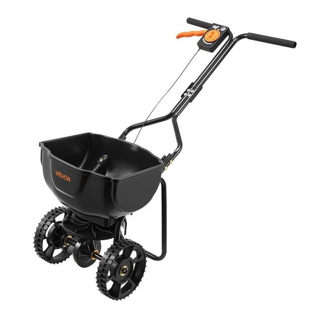 VEVOR Broadcast Spreader, 9.8ft Spreading Width, Push Broadcast Spreader with 10" All-Terrain Tires, Adjustable Flow Control, 15lbs Capacity Hopper, Lawn Spreaders for Fertilizer Seed Small Home Use