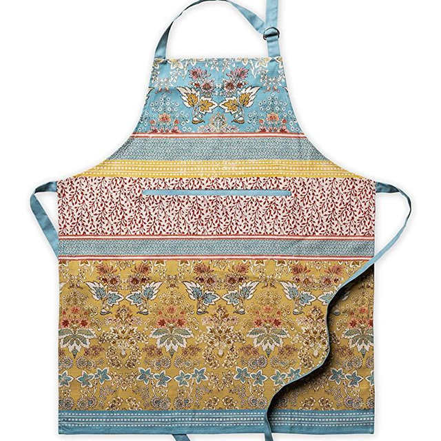 Maison d' Hermine Aprons 100% Cotton 1 Piece Adjustable Neck Strap Apron with Center Pocket & Long Ties for Home, Kitchen, Cocktail Parties, Marquise - Spring/Summer (27.50"x31.50")