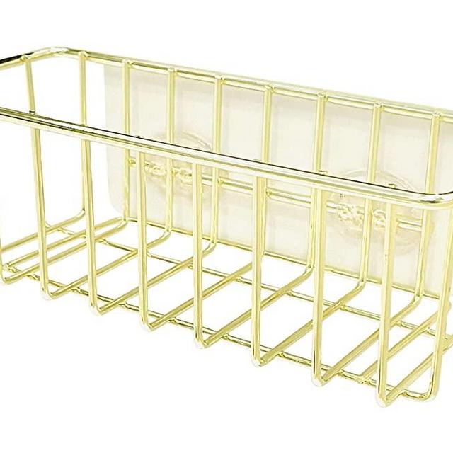 Sponge Holder for Kitchen Sink | Stainless Steel Sink Organizer Sponge Caddy with Strong Transparent Adhesive Mount by ROOM STARTERS (Gold)