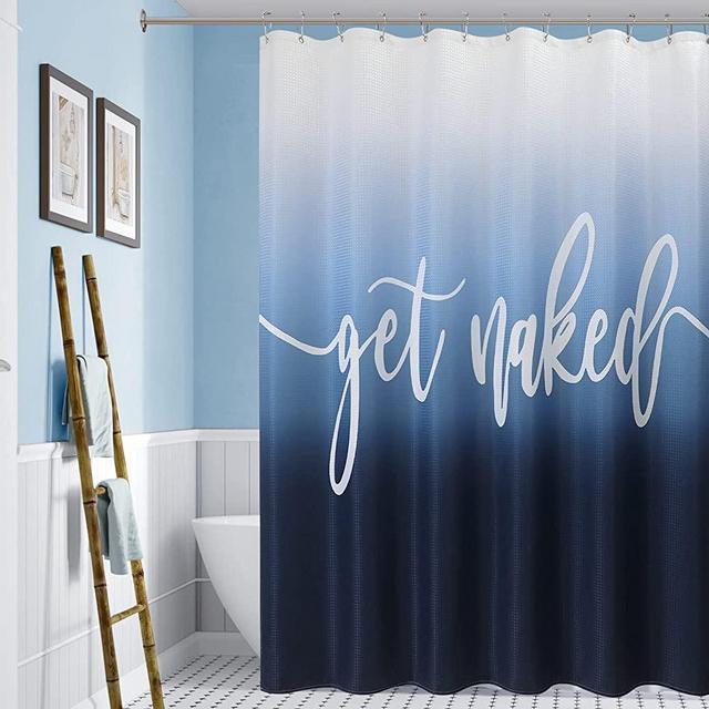 Get Naked Shower Curtain Blue Ombre Funny Art Font Theme Bathroom Decor Polyester Fabric Bath Curtain with Hooks, Waterproof Shower Curtain Liner, 72 x 72 inch, Washable