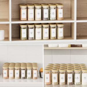 36-Piece Glass Spice Jar Set with Bamboo Lids, 4oz Bottles, Minimalist Farmhouse Labels, and Funnel for Seasoning Storage in Spice Rack, Cabinet, or Drawer