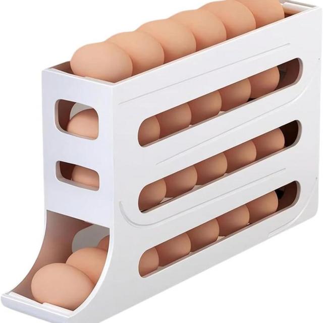 Gaukomzs 4 Tiers Egg Holder for Fridge - Auto Rolling Fridge Egg Organizer, Space-Saving Egg Dispenser Holder, 30 Eggs Fridge Egg Rack Large Capacity Egg Dispenser for Refrigerator