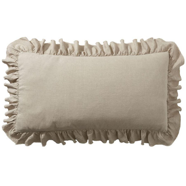 Belgian Flax Linen Fringe Ruffle Sham, Dark Flax, King, Set of 2
