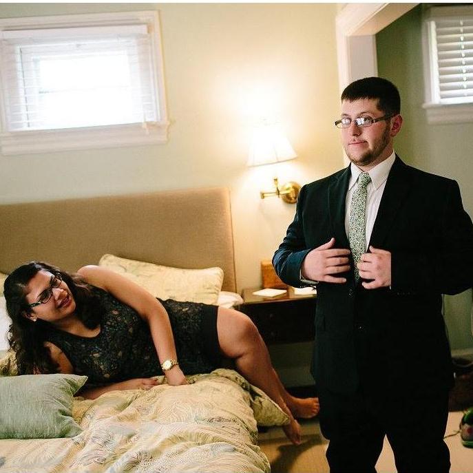 Getting ready for Harri's older brother Jason's wedding, while watching Bar Rescue (off screen).