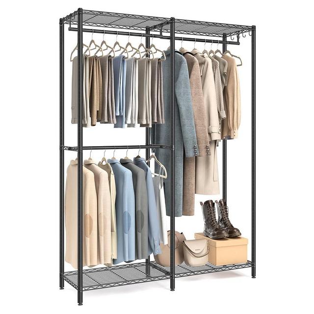 SONGMICS Clothes Rack, Freestanding Wardrobe Closet, Metal Clothing Racks, Heavy-Duty Garment Rack with Adjustable Wire Shelves, Hanging Rods, Hooks, Dividable, Ink Black ULGR423B01
