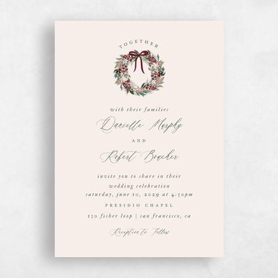 Beige Floral Wedding Invitation - Bryn Classic