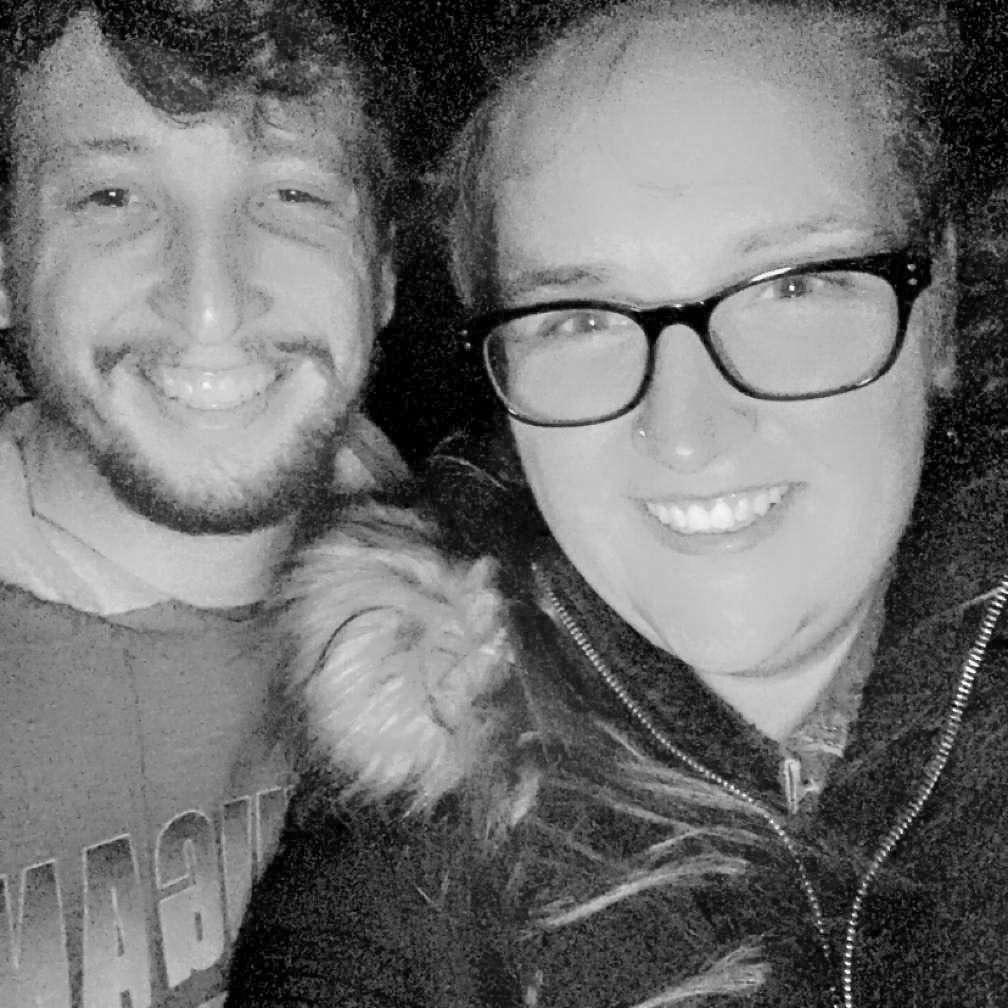 Our first date… almost forgot to take a picture so it was dark and the flash really got us.😂