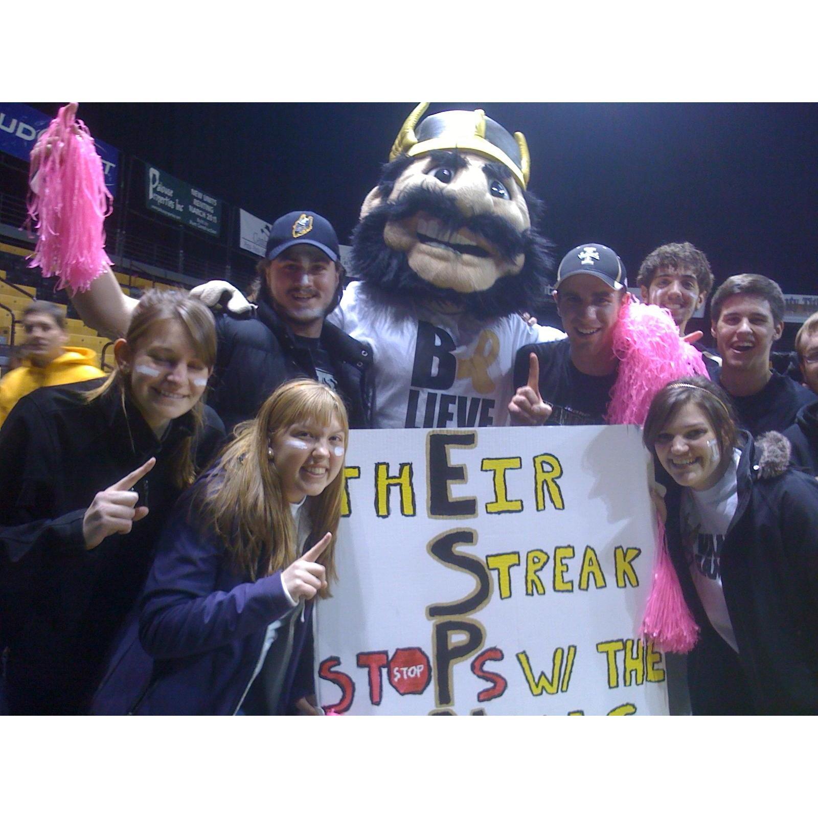 Freshman year at a Vandal's Basketball game (that was on ESPN.) Back when we were just friends.