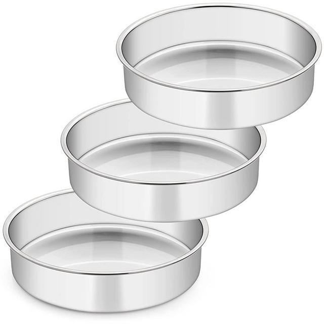 8 Inch Cake Pans Set of 3, Paincco Round Smash Cake Baking Pans Stainless Steel Layer Birthday Wedding Cake Pans, Healthy & Sturdy, Mirror Finish & Dishwasher Safe