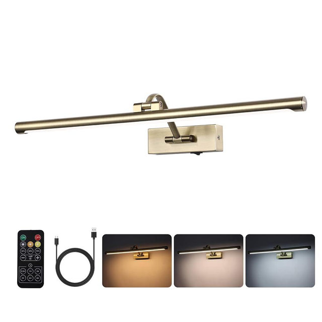 Antique Bronze LED Wireless Picture Lights for Wall Rechargeable, Battery Operated Art Light for Paintings, 3CCT Dimmable, 23.6 inch with Remote, Rotatable Gallery Light for Pictures Display
