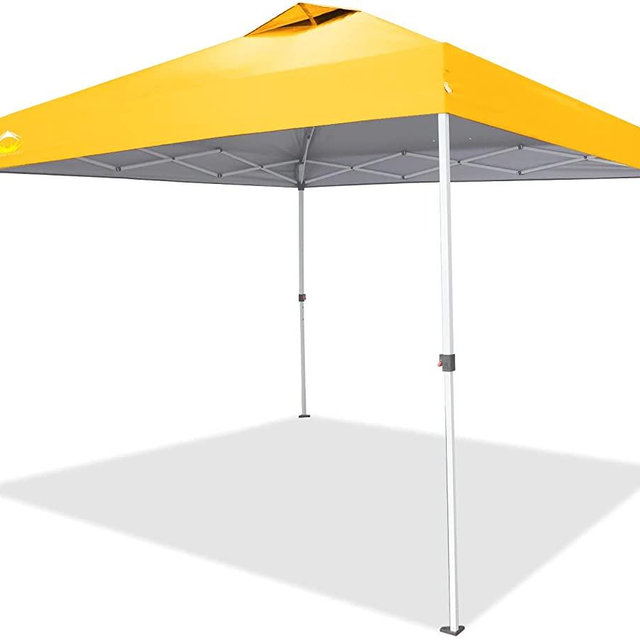 CROWN SHADES 10x10 Pop up Canopy Outside Canopy, Patented One Push Tent Canopy with Wheeled Carry Bag, Bonus 8 Stakes and 4 Ropes, Yellow