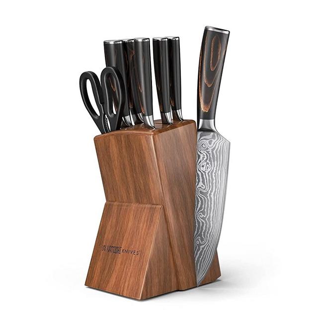 Yatoshi 5 Knife Block Set - Pro Kitchen Knife Set Ultra Sharp High Carbon Stainless Steel with Ergonomic Handle