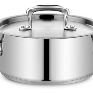 Stainless Steel Stockpot with Lid 2 Quart, Durable 18/8 Stainless Steel, Impact-Bonded Base for Even Heating, Riveted Handles, Oven & All Stove Compatible, Safe Up To 500°F (260°C)