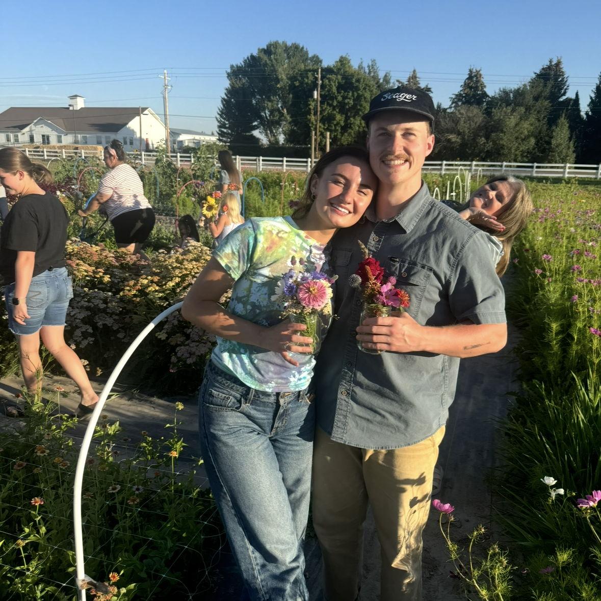 Picking flowers at the family flower patch