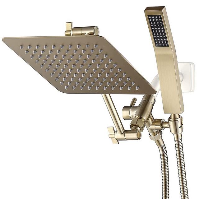 G-Promise All Metal Dual Square Shower Head Combo | 8" Rain Shower Head | Handheld Shower Wand with 71" Extra Long Flexible Hose | Smooth 3-Way Diverter | Adjustable Extension Arm - A Bathroom Upgrade