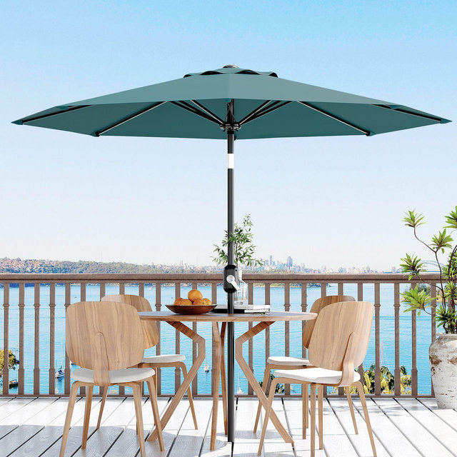 10ft Patio Umbrella, Table Umbrella Outdoor Patio with Crank Lift & Push Button Tilt, 8 Sturdy Ribs for Yard, Deck, Pool-Turquoise blue
