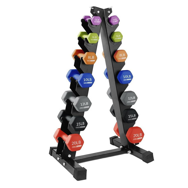 HolaHatha 2, 3, 5, 8, and 10 Pound Neoprene Dumbbell Free Hand Weight Set with Rack, Ideal for Home Exercises to Gain Tone and Definition, Pastel